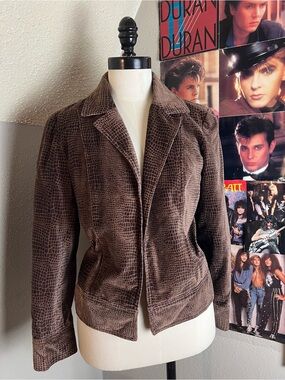 Women's Brown Croc-Embossed Blazer Jacket